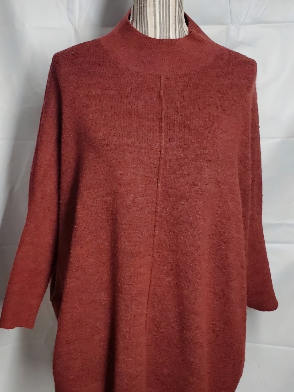 Ann Taylor LOFT Mock-Neck Sweater Poncho Rusty Red-brown Oversized